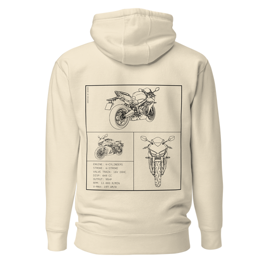 Honda CBR650R Blueprint Biker Hoodie in Beige mit Rücken-Print