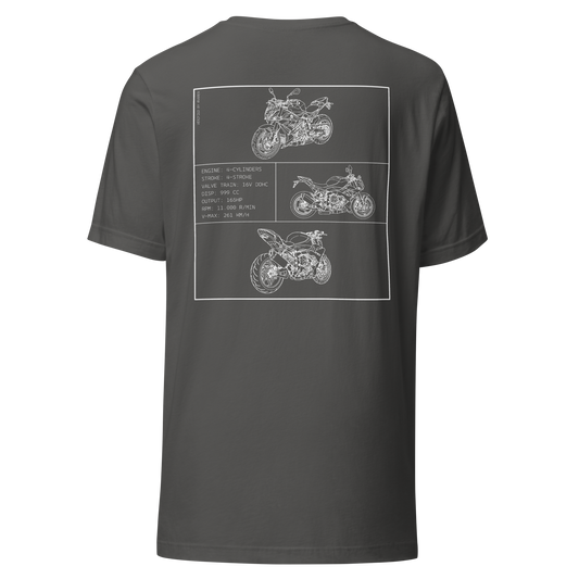 BMW S1000R Blueprint Biker T-Shirt in dunkelgrau mit Rücken-Print