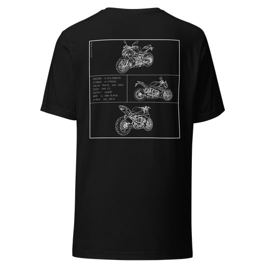 BMW S1000R Blueprint Biker T-Shirt in Schwarz mit Rücken-Print