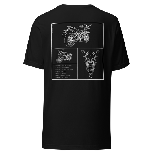 Honda CBR650R Blueprint Biker T-Shirt in Schwarz mit Rücken-Print