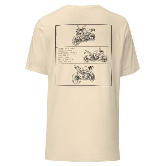 BMW S1000R Blueprint Biker T-Shirt in Beige mit Rücken-Print
