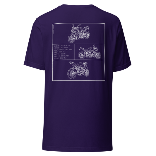 BMW S1000R Blueprint Biker T-Shirt in Lila mit Rücken-Print