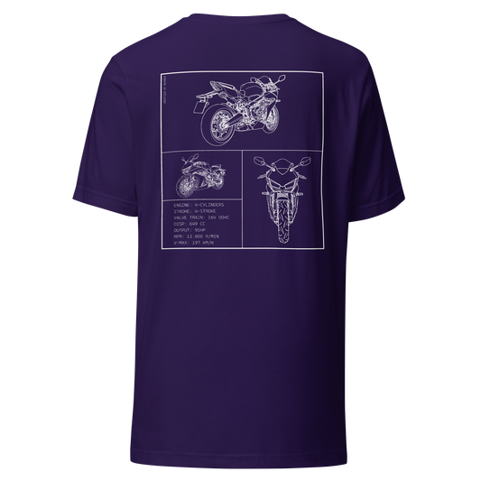 Honda CBR650R Blueprint Biker T-Shirt in Lila mit Rücken-Print