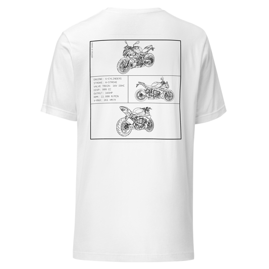 BMW S1000R Blueprint Biker T-Shirt in Weiß mit Rücken-Print