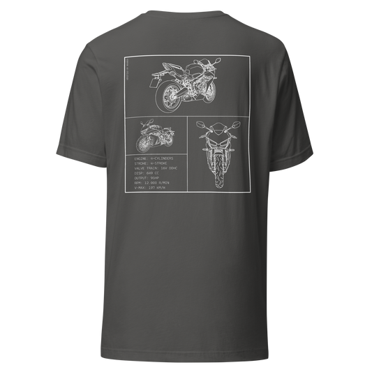 Honda CBR650R Blueprint Biker T-Shirt in dunkelgrau mit Rücken-Print