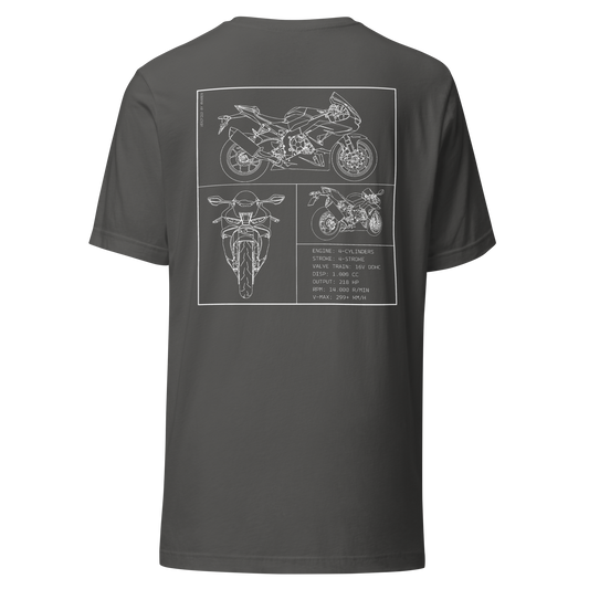 Honda CBR 1000RR Fireblade Blueprint Biker T-Shirt in dunkelgrau mit Rücken-Print