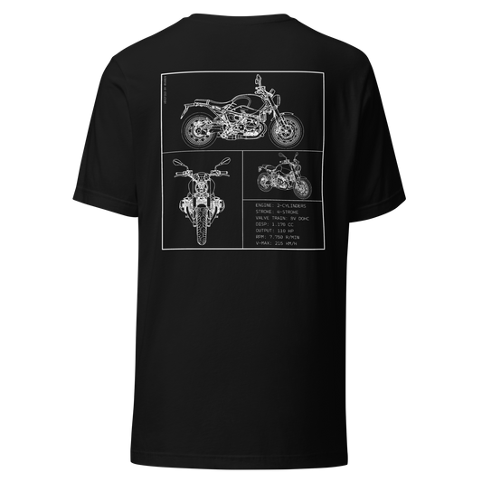 BMW R NineT Blueprint Biker T-Shirt in Schwarz mit Rücken-Print