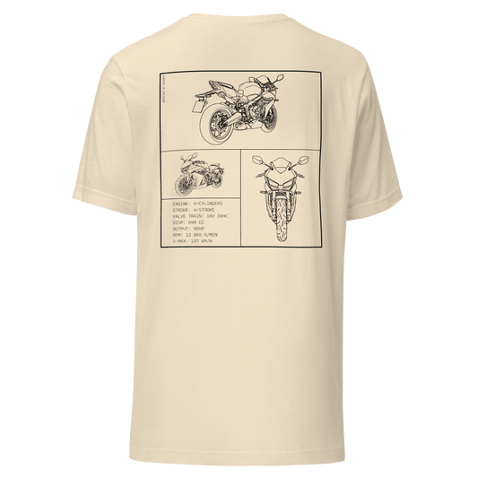 Honda CBR650R Blueprint Biker T-Shirt in Beige mit Rücken-Print
