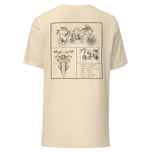 Honda CBR 1000RR Fireblade Blueprint Biker T-Shirt in Beige mit Rücken-Print