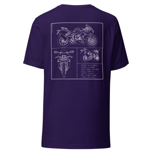 Honda CBR 1000RR Fireblade Blueprint Biker T-Shirt in Lila mit Rücken-Print