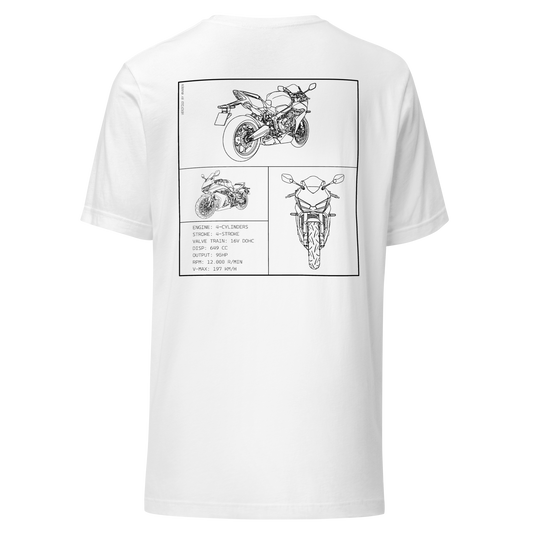 Honda CBR650R Blueprint Biker T-Shirt in Weiß mit Rücken-Print